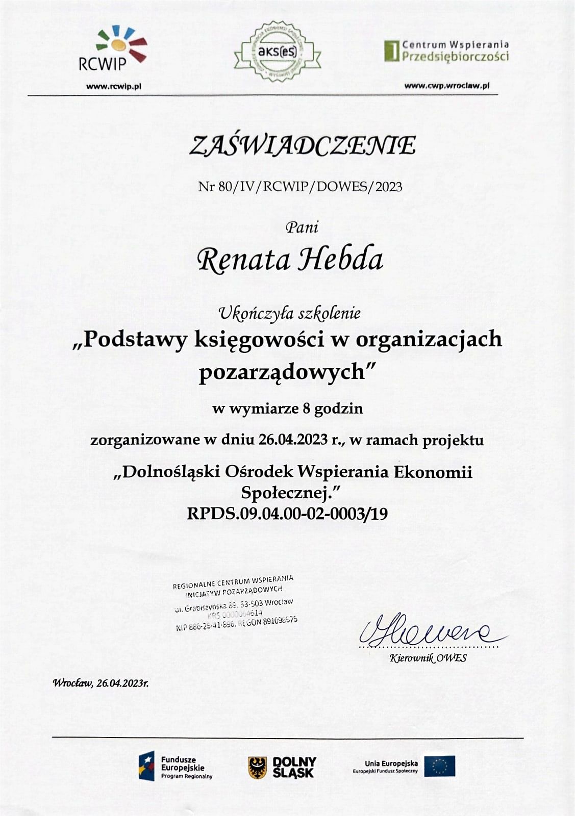 Podstawy księgowości w organizacjach pozarządowych, Regionalne Centrum Wspierania Inicjatyw Pozarządowych